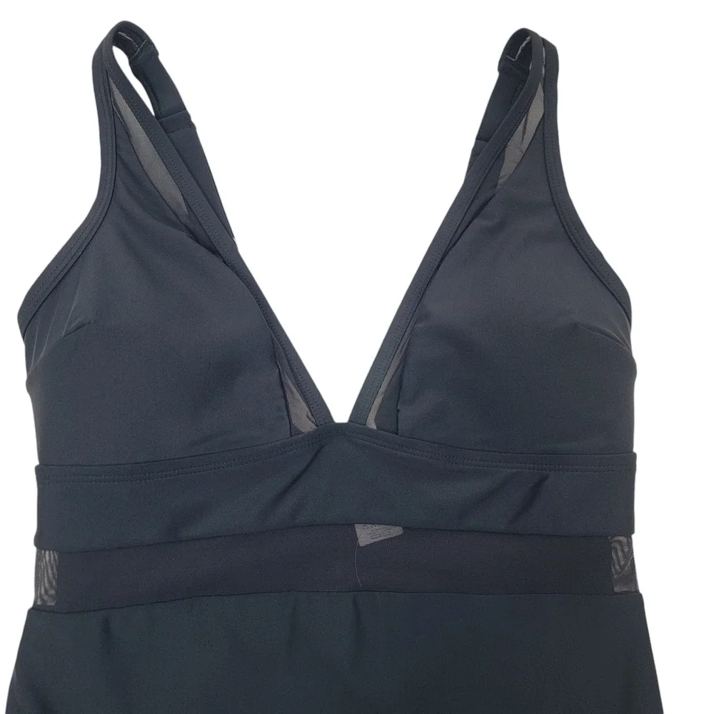 Cupshe Swimsuit V Neck Black 0X Mesh Sheer Panel Minimalist Plus One Piece